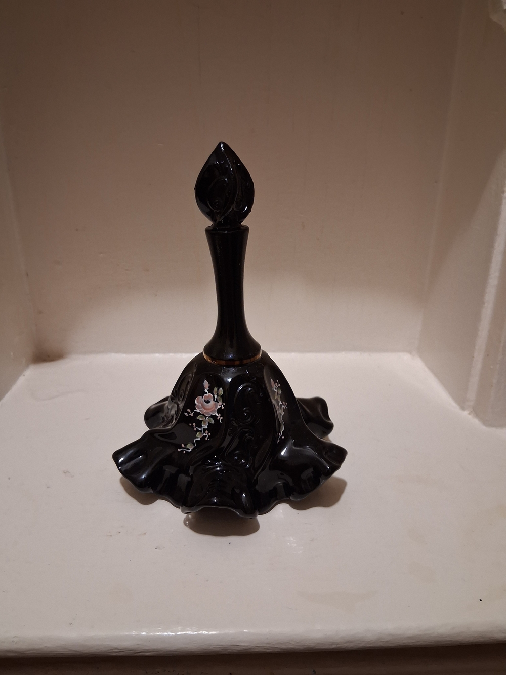 Vintage Fenton Black Amethyst Paisley Swirl Bell